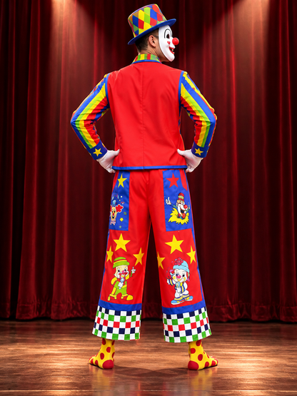 Multicolor Clown Costume with Vest, Bow Tie, and Hat