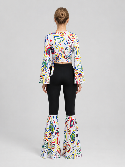 Retro Disco Costume: Wrap Long-Sleeve Top and Flared Pants back view