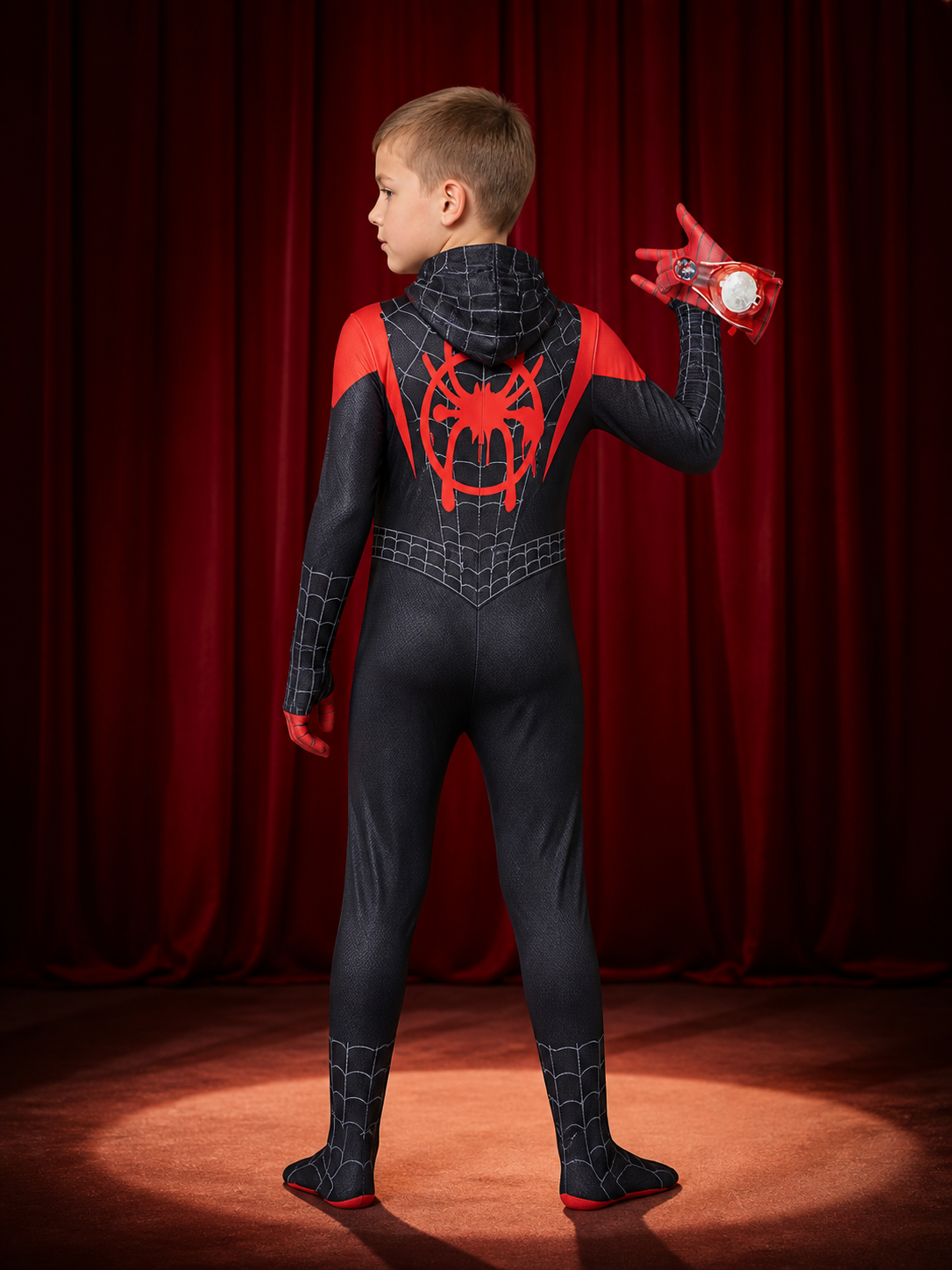Boys' Miles Spider-Man Bodysuit Costume with Mask and Web Shooter back view
