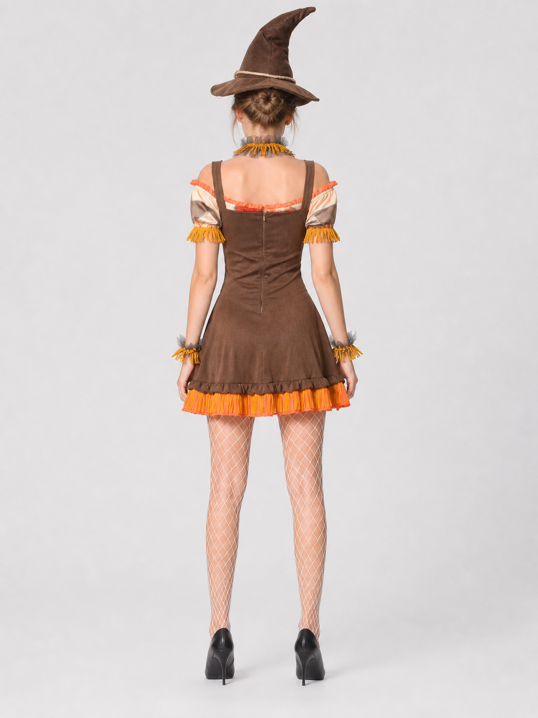 Halloween Witch Costume with Red Plaid and Fringe back view