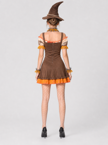 Halloween Witch Costume with Red Plaid and Fringe back view