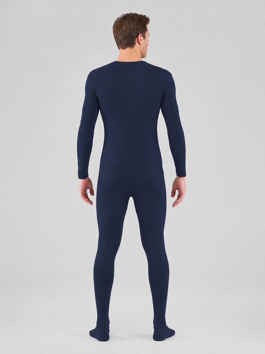 Dark Navy Blue Skin-Tight Zentai Jumpsuit with Feet back view