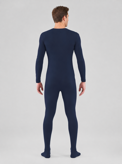 Dark Navy Blue Skin-Tight Zentai Jumpsuit with Feet back view