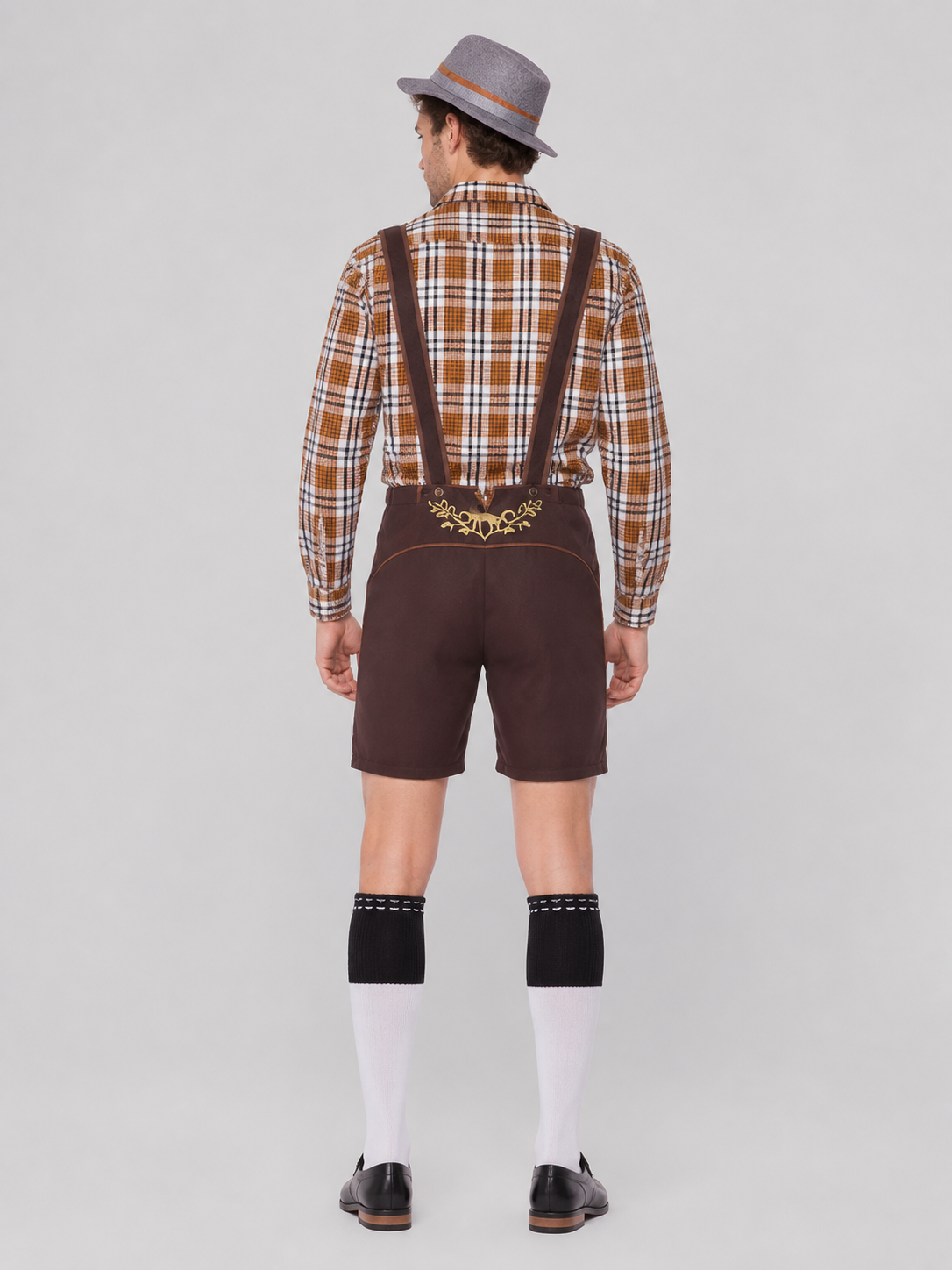 Beer Festival Costume: Shirt, Shorts, Suspenders, Hat back view