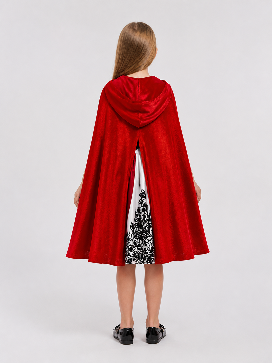 Halloween Costume: Dress and Red Hooded Cape back view