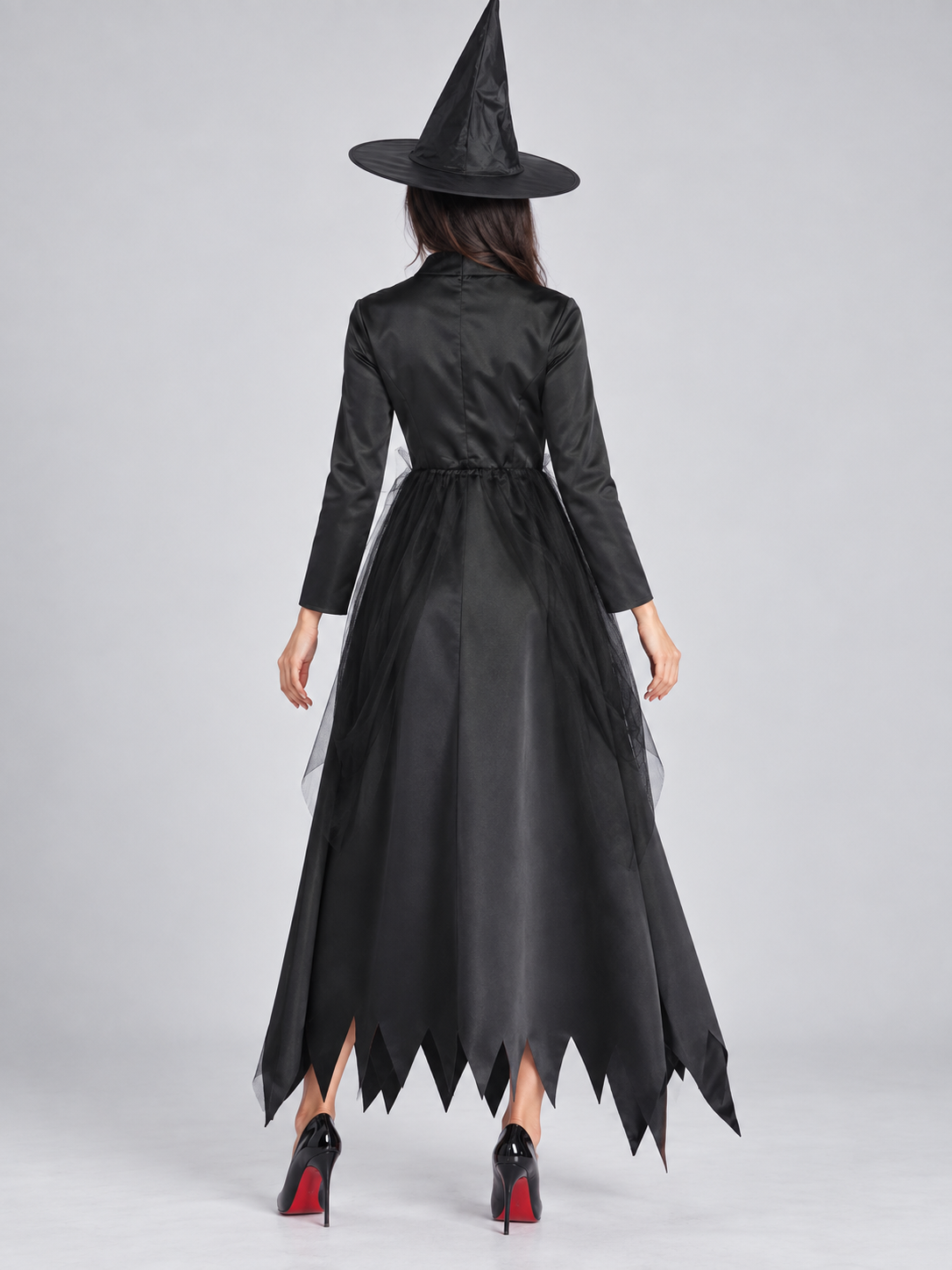 Witch Costume: Black Dress with Ripped Hem and Hat