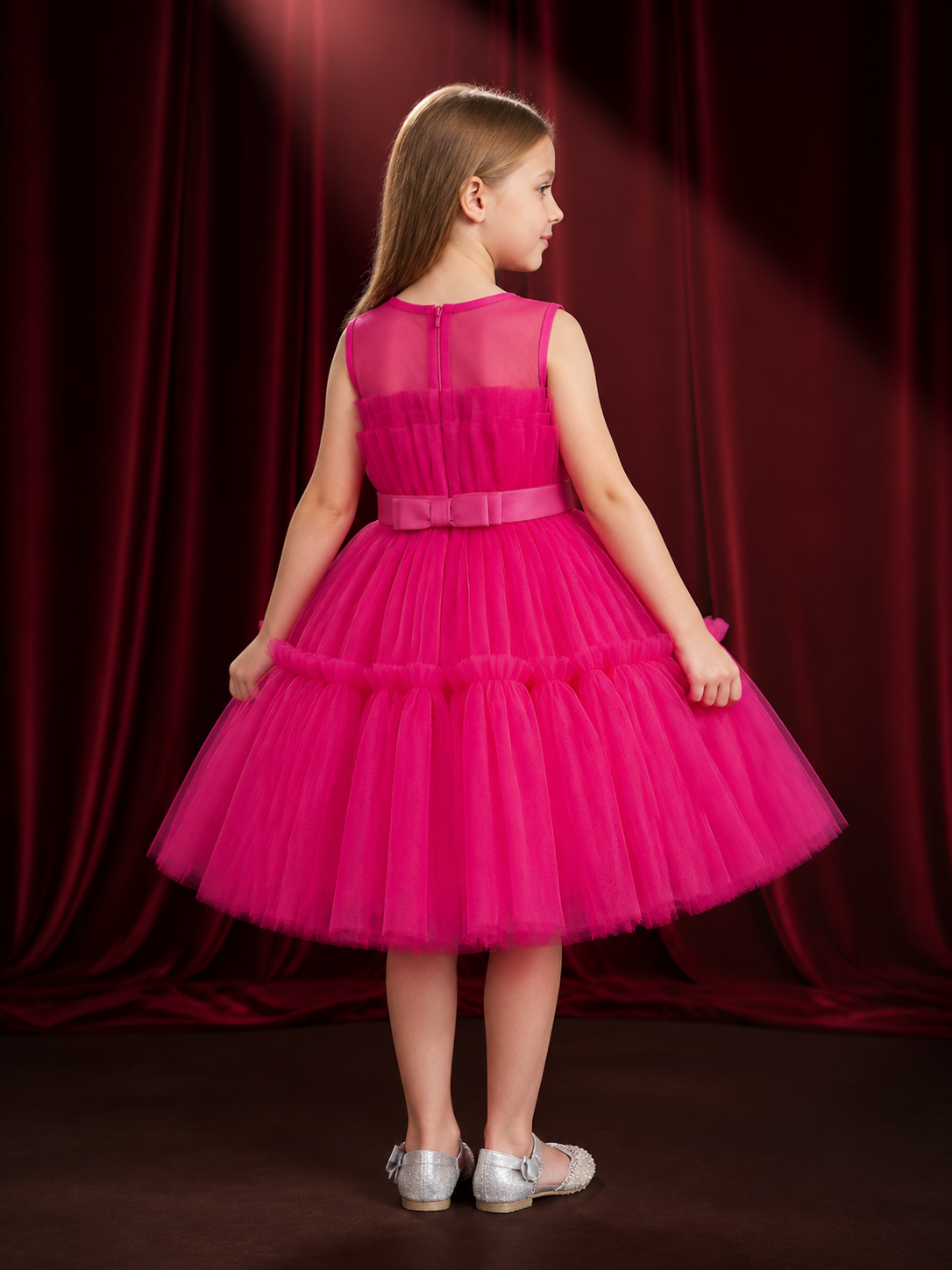 Girls' Princess Tutu Dress, Sleeveless Layered Mesh Performance Outfit back view