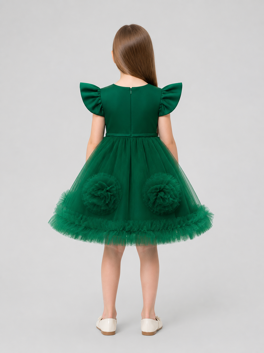 Girls’ Princess Dress with Full Skirt and Flowers back view