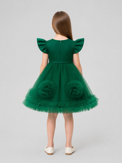 Girls’ Princess Dress with Full Skirt and Flowers back view
