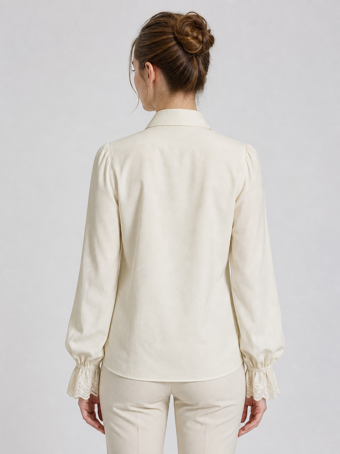 Cream Ruffled Blouse with Lace Cuffs