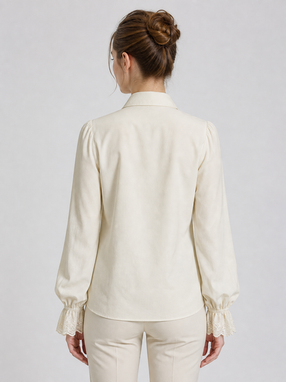 Cream Ruffled Blouse with Lace Cuffs