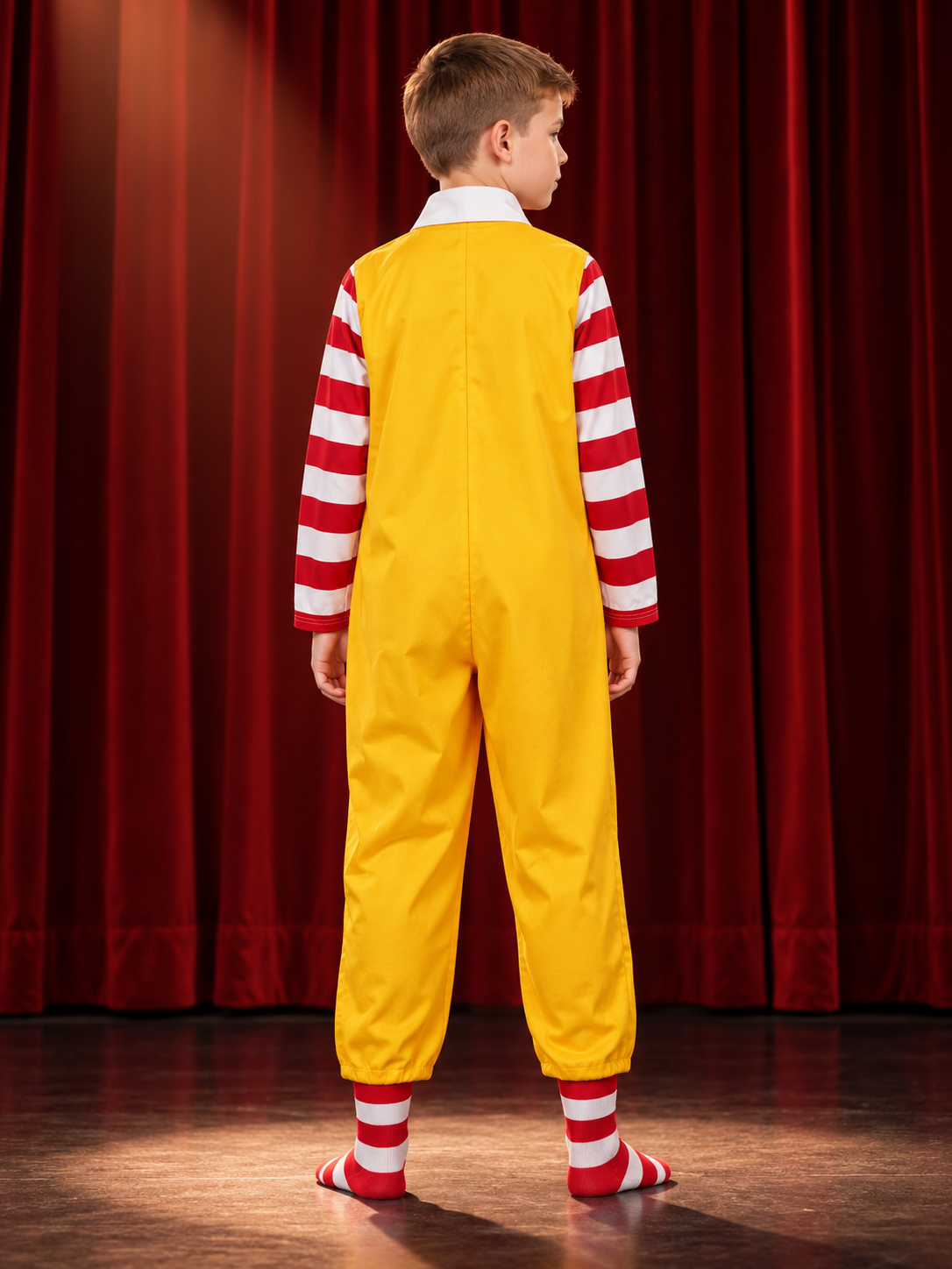 Yellow Clown Costume for Cosplay with Red and White Socks