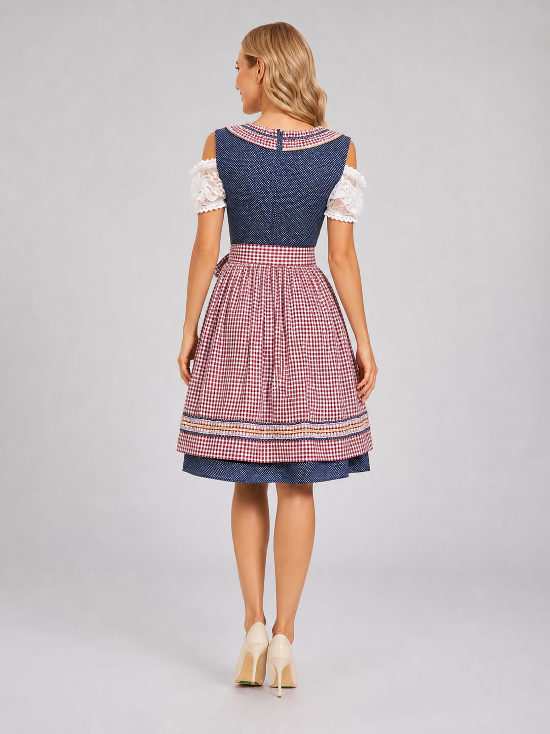 Ethnic costume dress with lace sleeves and lacing