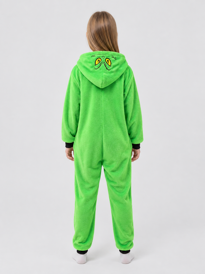 Hooded Pajama Jumpsuit with Cartoon Print