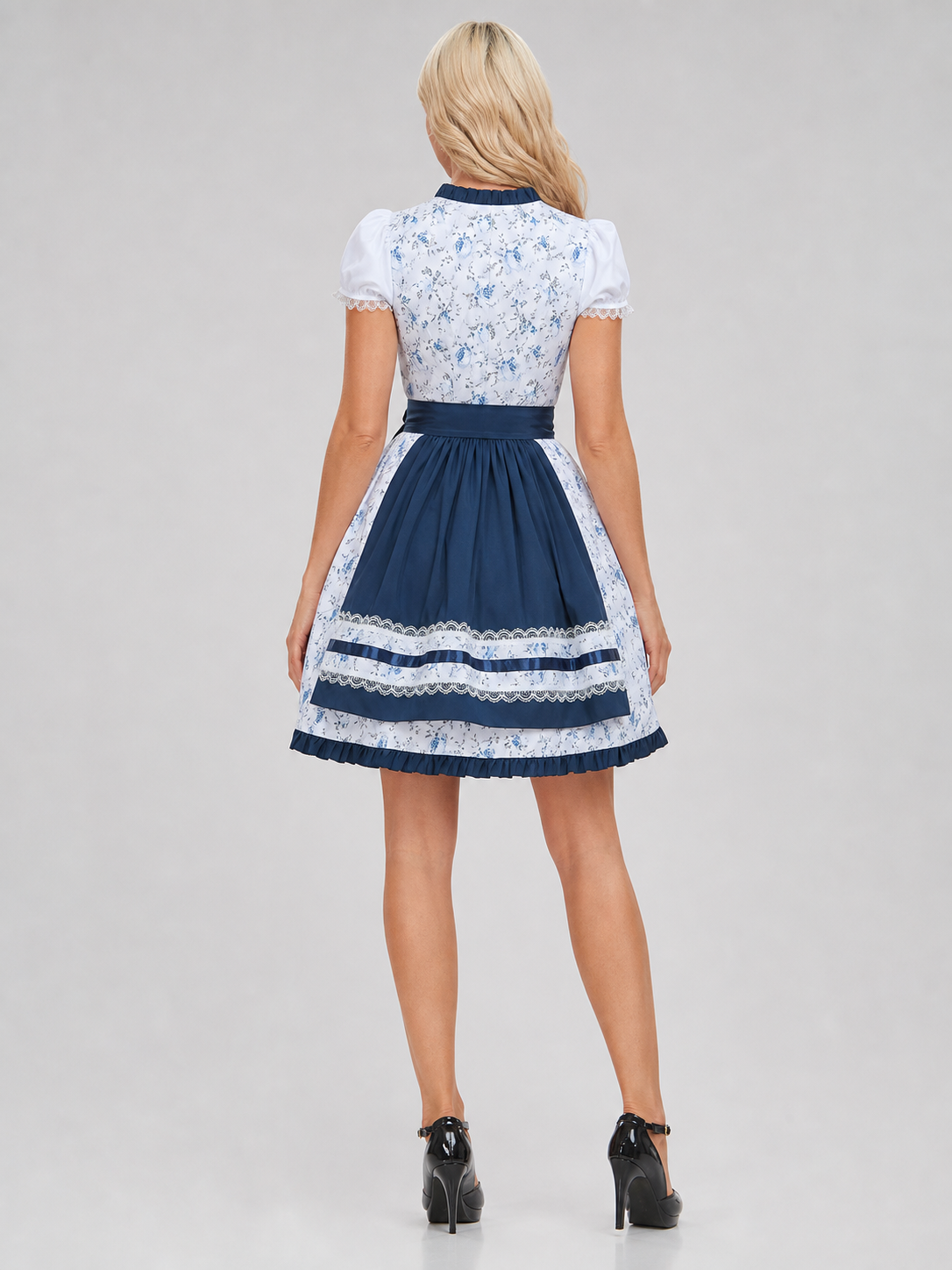 White and Blue Dress Costume for Stage Performances