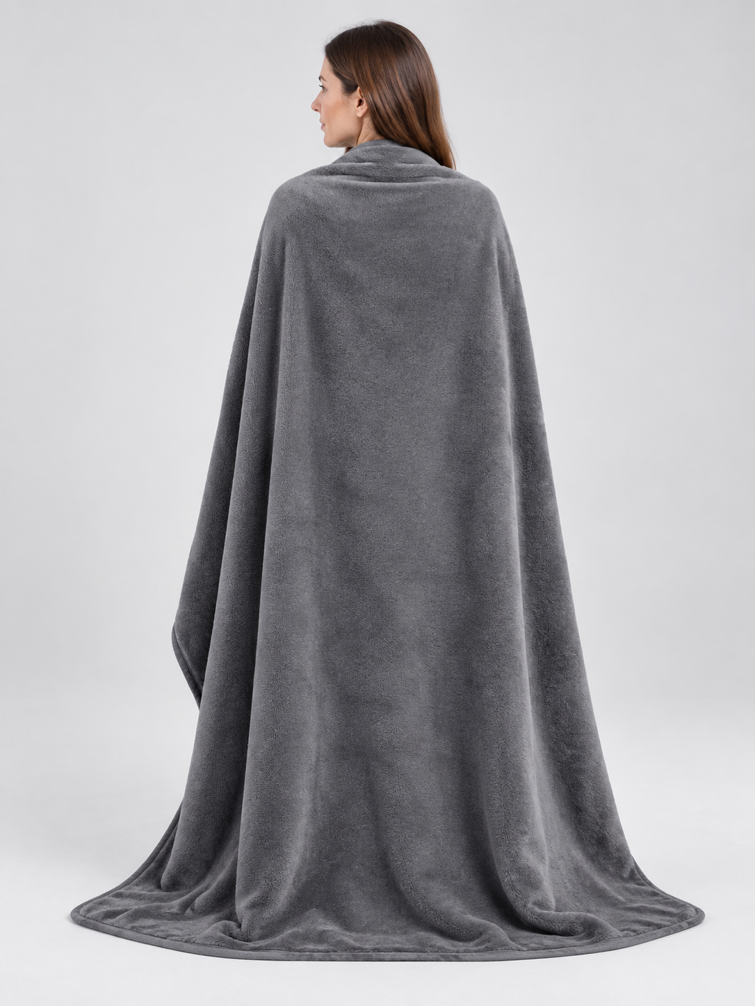 Gray Double-Sided Fleece Throw Blanket with Binding