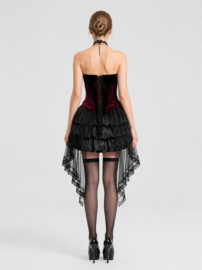 Gothic Black-and-Red Halloween Costume Dress back view