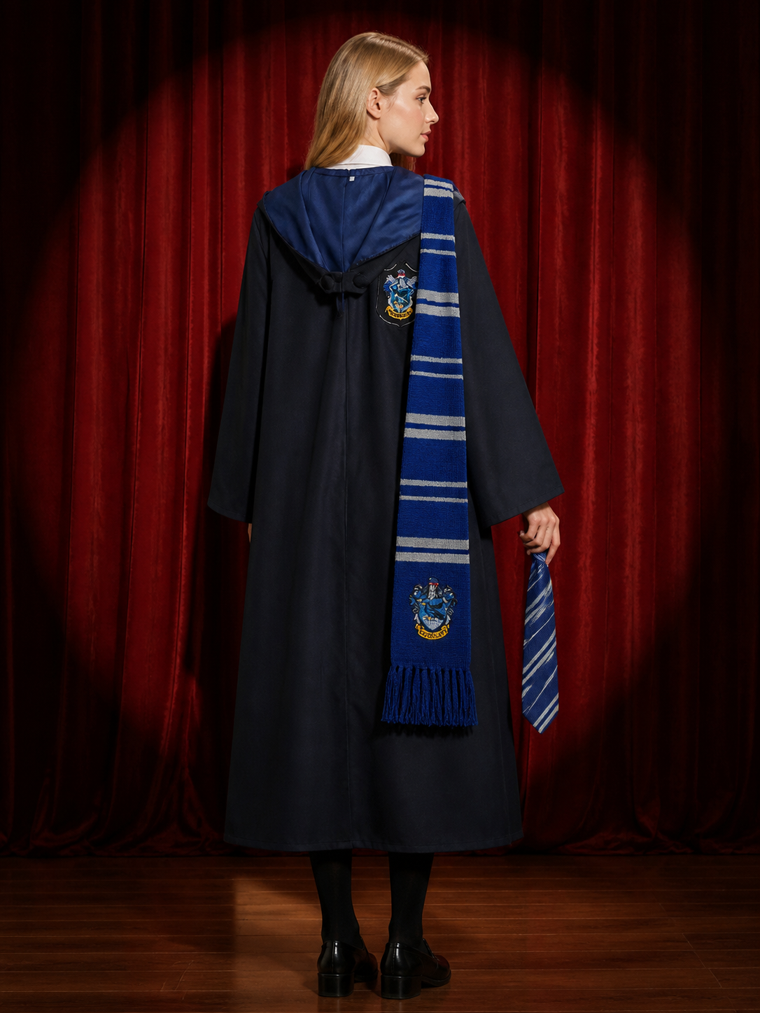 Kids Wizard Robe Costume Set with Striped Scarf and Tie back view