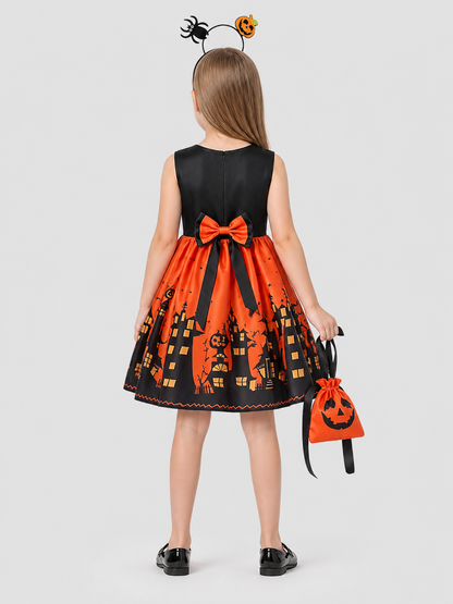 Children’s Halloween Dress, A-Line, with Bag and Headband back view