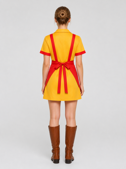 “2 Broke Girls” Cosplay Costume with Dress and Apron back view