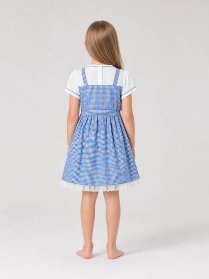Blue-and-White Plaid Cosplay Pinafore Dress