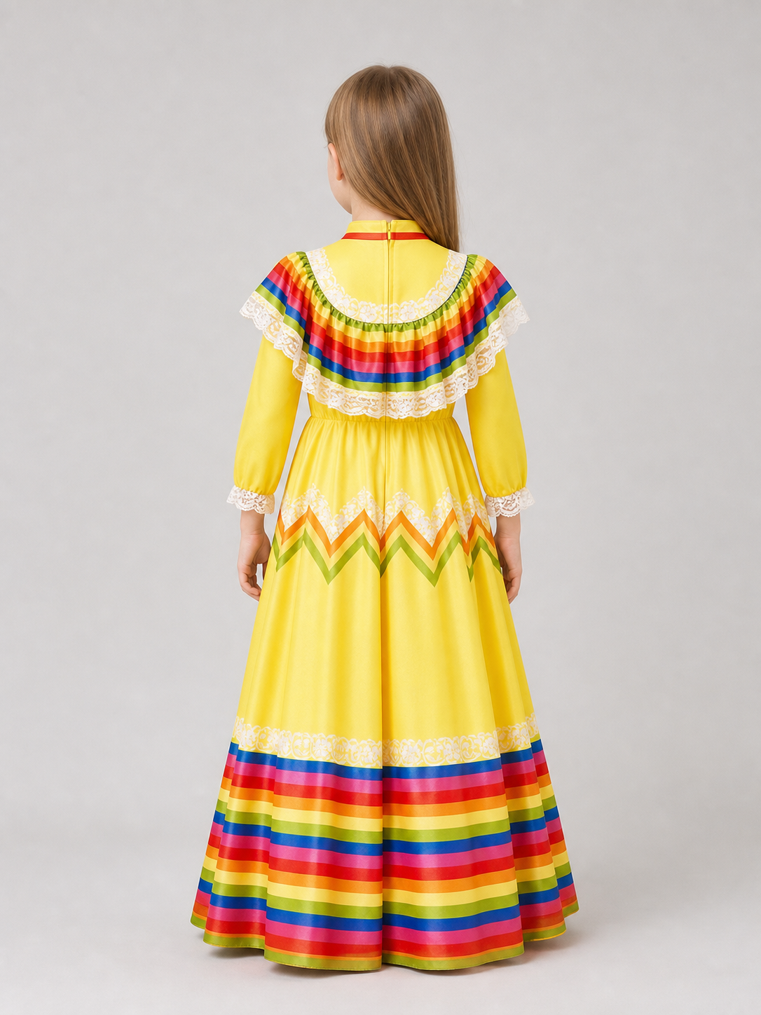 Long Carnival Dress with Lace and Ruffles