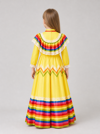 Long Carnival Dress with Lace and Ruffles