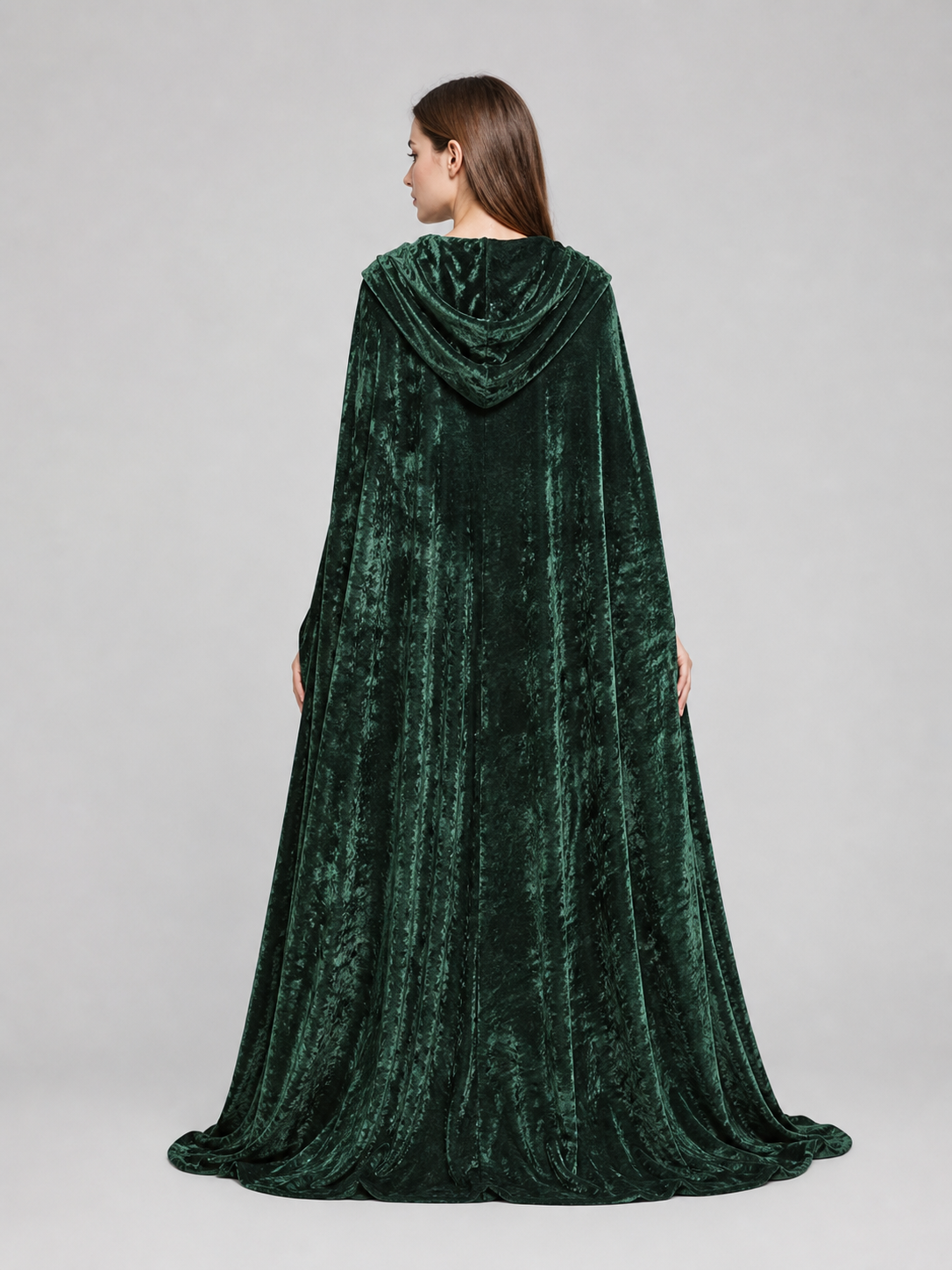 Dark green hooded velvet costume cape product view 61