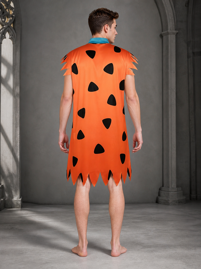 Orange Dress with Black Spots and Blue Accessory back view 6