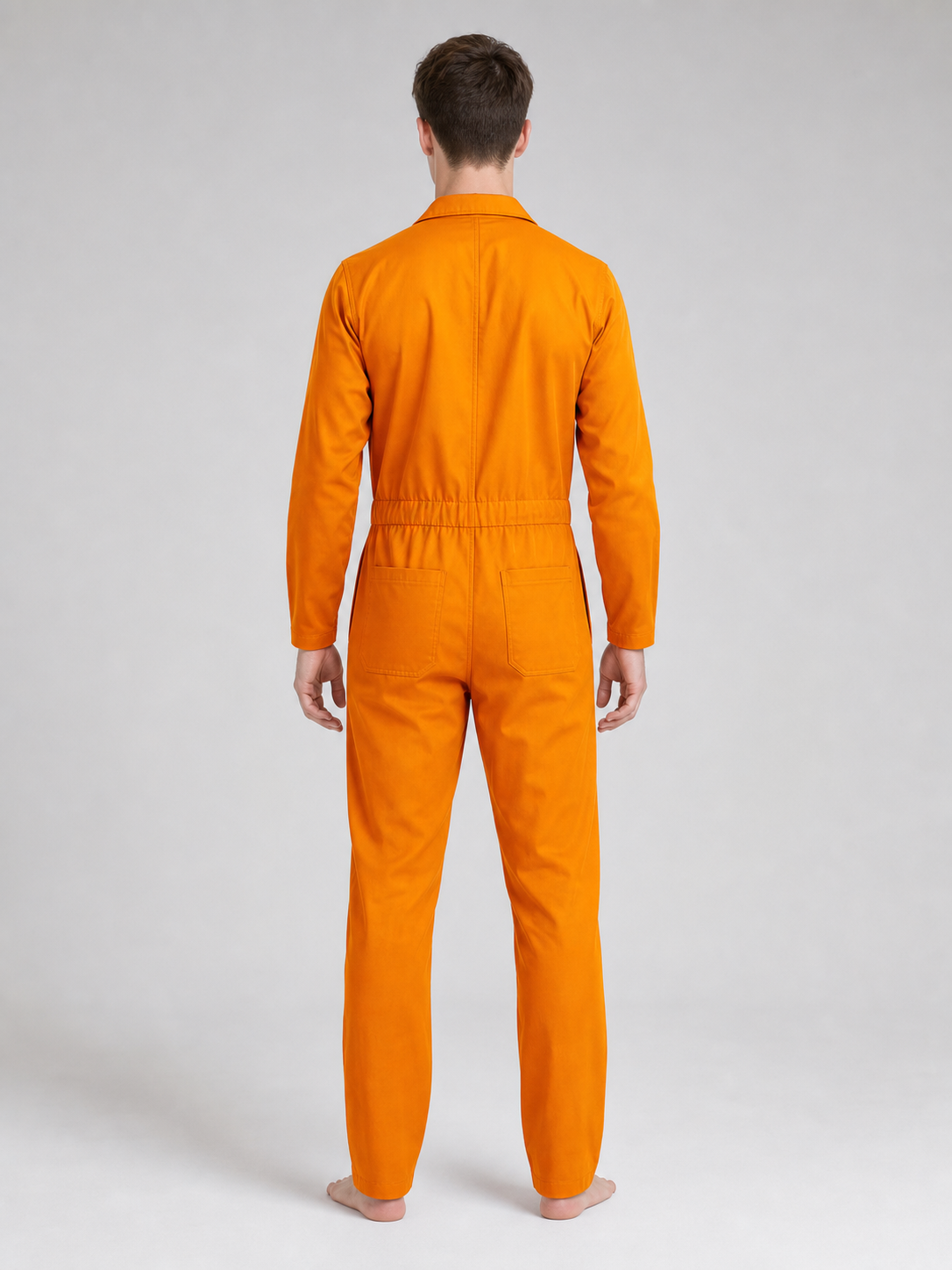 Orange Long-Sleeve Utility Jumpsuit