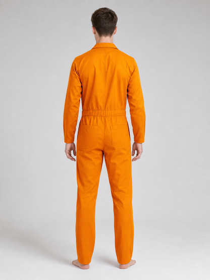 Orange Long-Sleeve Utility Jumpsuit