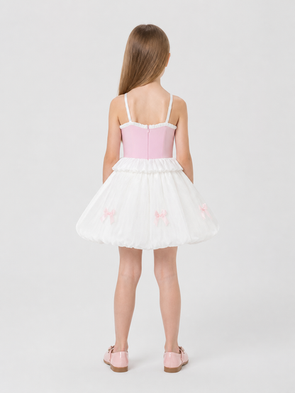 Pink and White Princess Dress for Girls with Bows back view