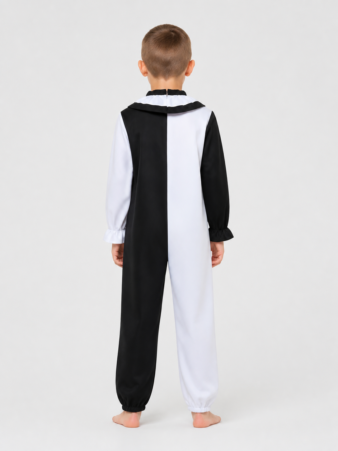 Clown Cosplay Jumpsuit, Black and White with Jabot back view