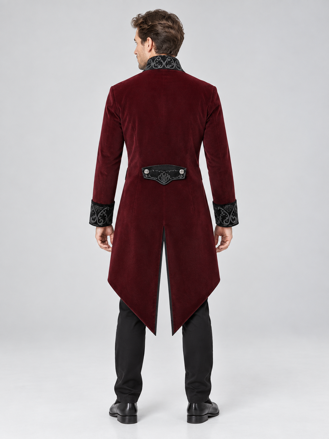 Burgundy Suede Tailcoat with Black Embroidery
