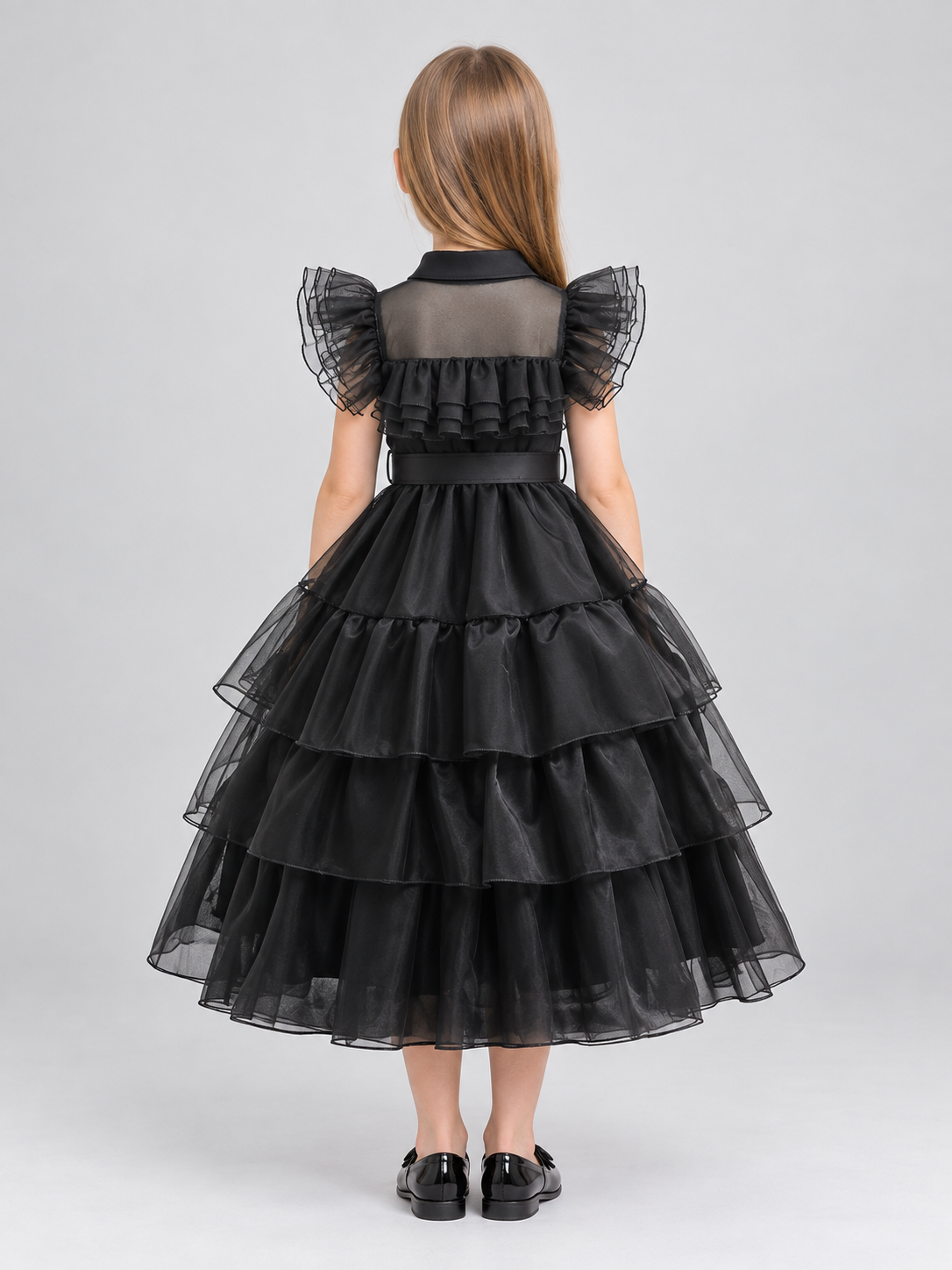 Girls' Dressy Dress with Full Skirt and Collar back view