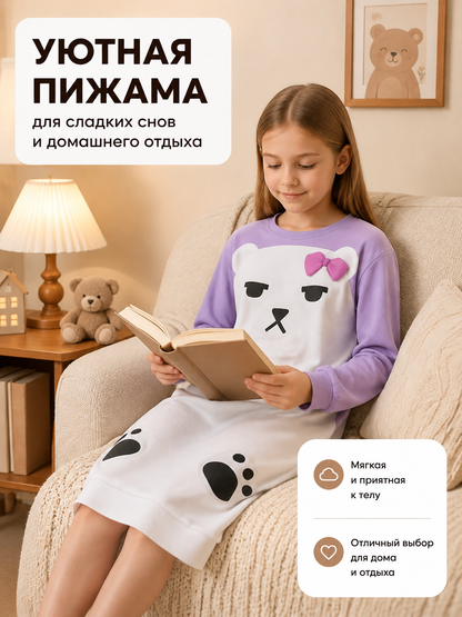 Children’s Purple Pajamas with Bow and Print back view