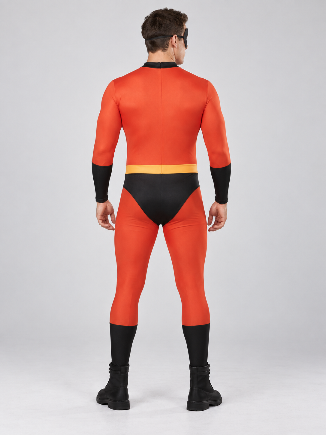 Adult superhero costume, red, with belt and mask