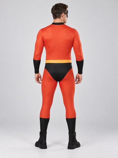 Adult superhero costume, red, with belt and mask