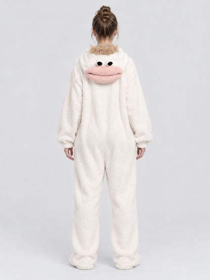 White Loungewear Pajama Jumpsuit with Cartoon Design