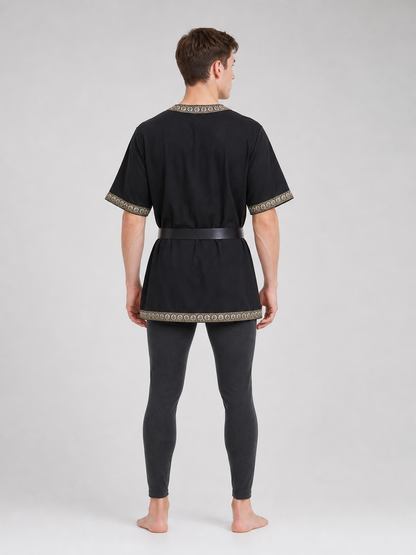 Black Tunic with V-Neckline and Belt
