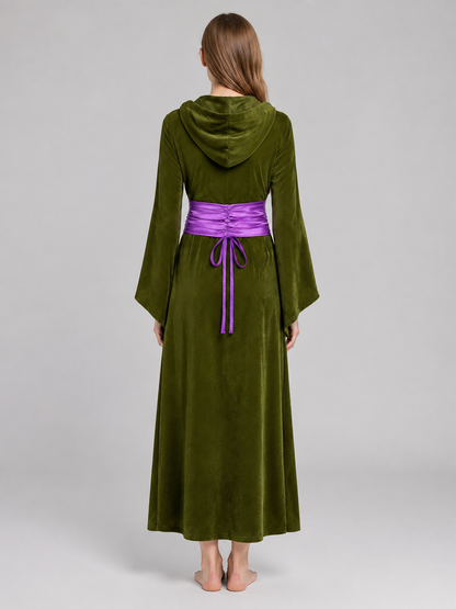 Cosplay Costume Dress with Hood and Purple Belt back view
