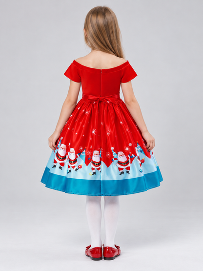 Festive Dress with Snowflakes and a Flared Skirt