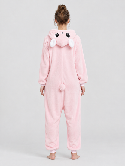Flannel Pajama Jumpsuit with Hood and Ears
