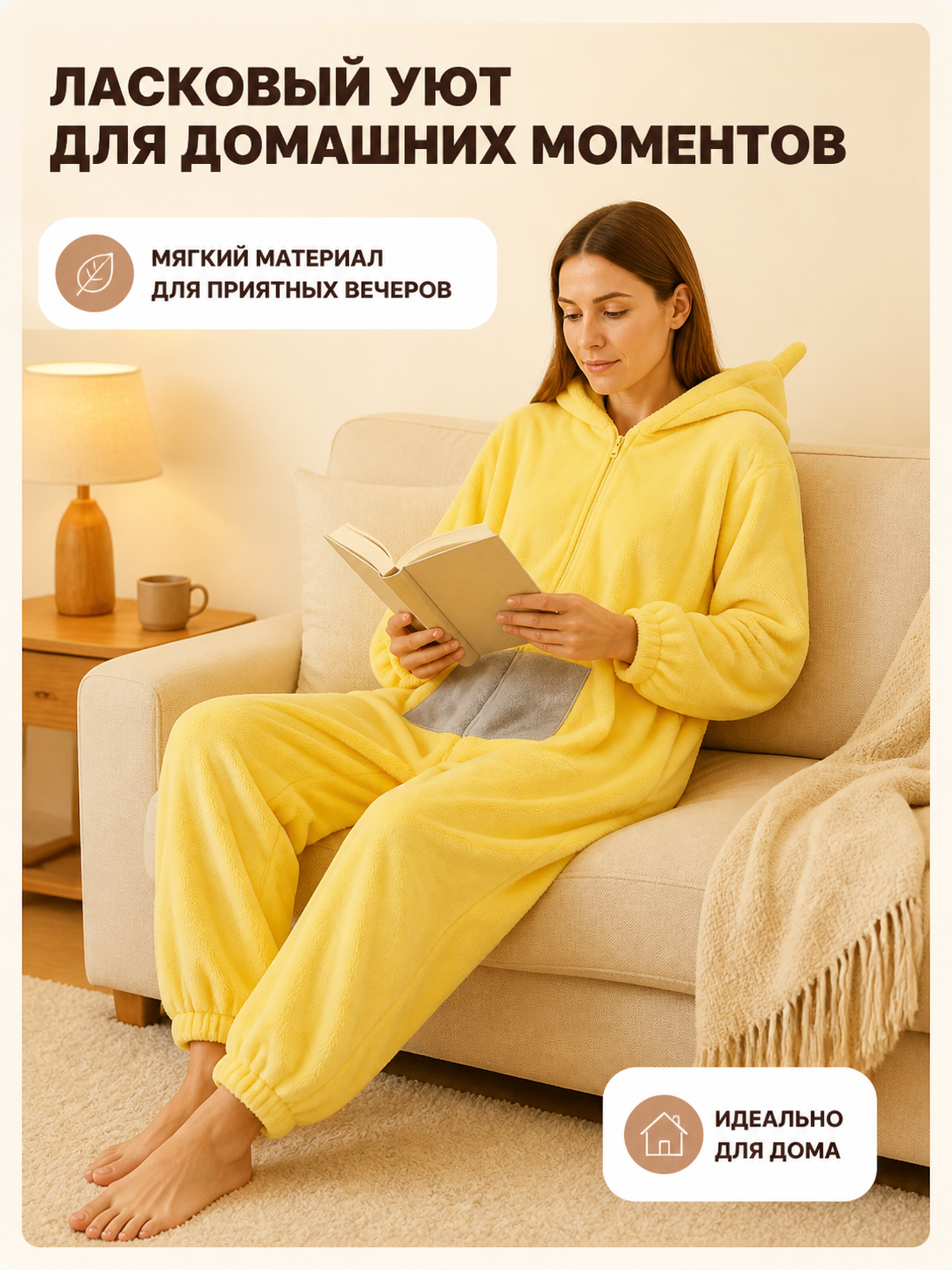 Insulated Lala Teletubby Kigurumi with Hood for Home back view