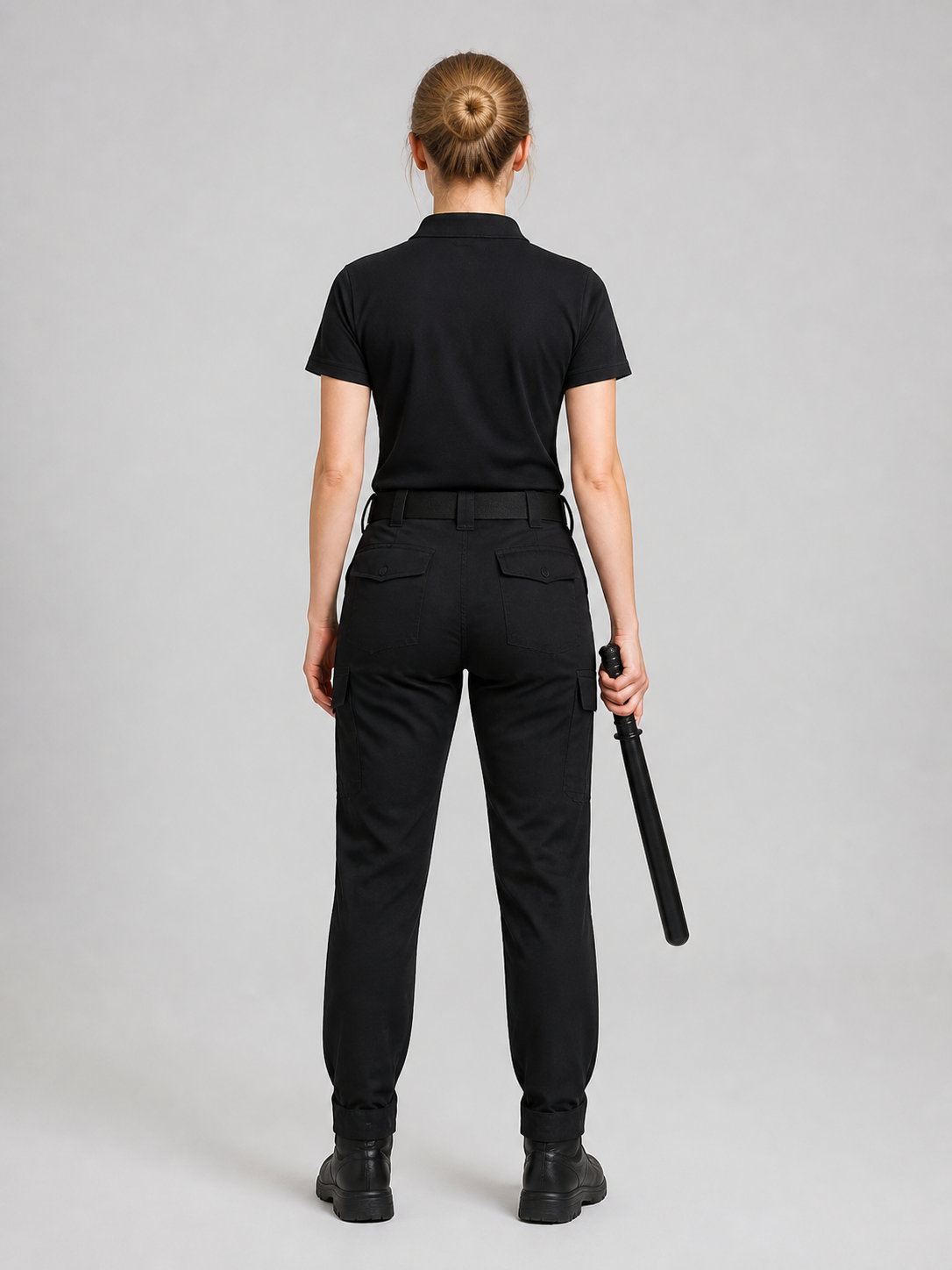 Black Telescopic Baton with Non-Slip Grip back view