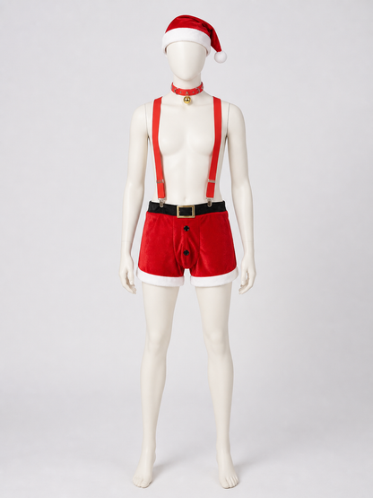 Christmas costume with shorts, hat, and collar