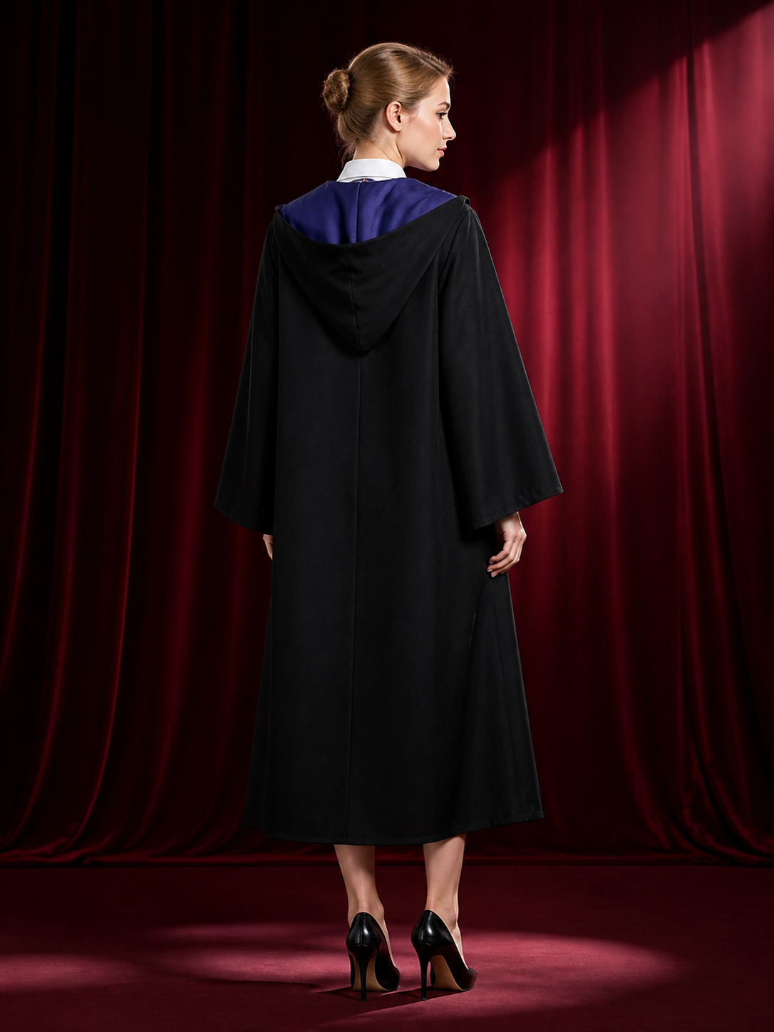 Unisex Wizard Robe Costume Set with Tie, Hooded Long Cape Halloween Outfit back view