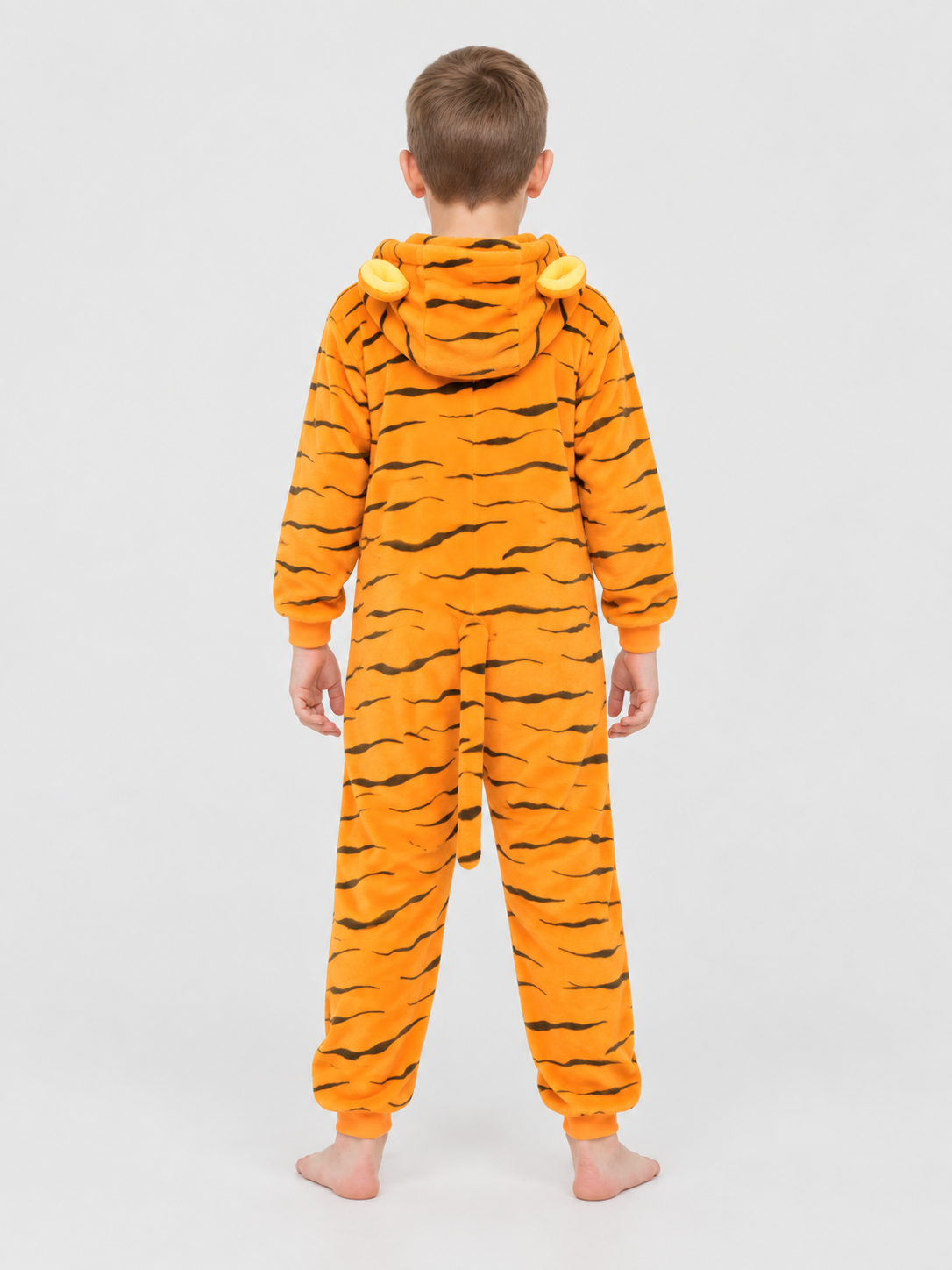 Flannel Pajama Jumpsuit with Tiger Hood and Tail