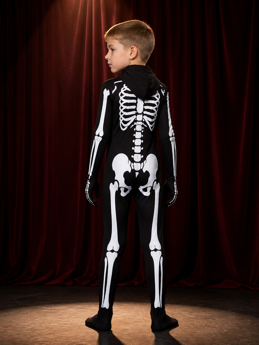 Skeleton Bodysuit Costume, Hooded Full Body Halloween Outfit back view