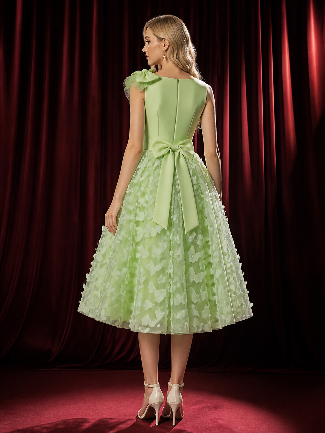 Baby Girls' Butterfly Princess Dress, One-Shoulder Tulle Flower Girl Gown back view